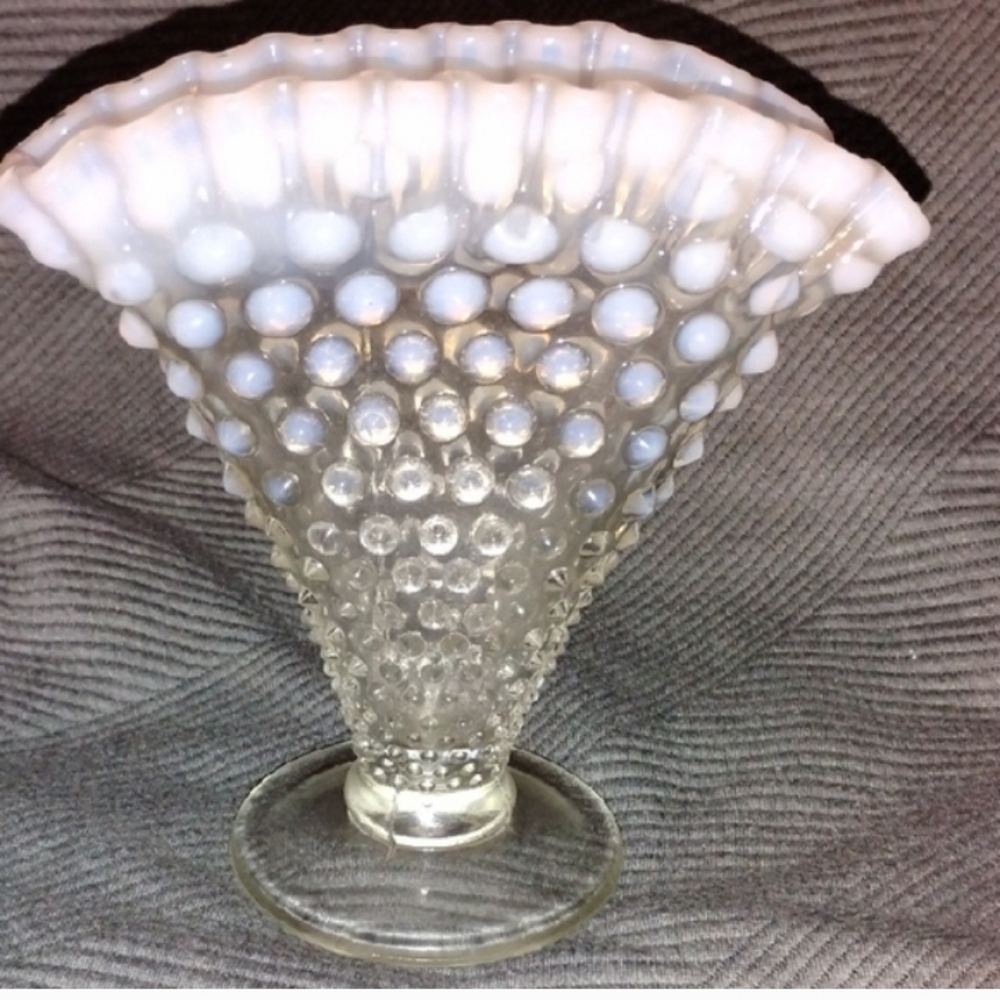 Fenton White and Clear Hobnail Glass Accent